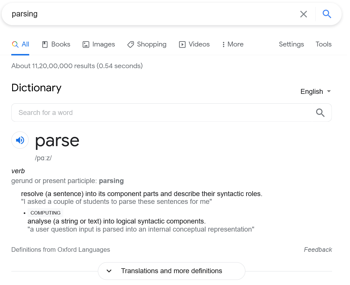 dictionary meaning of parsing
